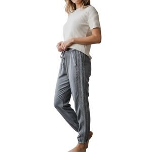 Solitaire Jogger Pants Womens Medium Gray Embroidered Boho‎ Rayon PA-12101
